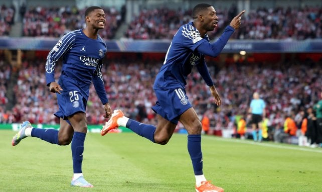 Ousmane Dembélé célèbre son but face à Arsenal